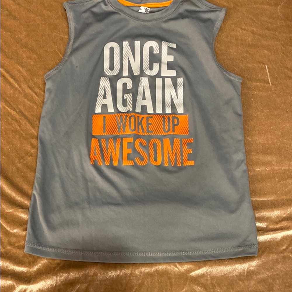 Gray Sleeveless Kids Top with Orange Accents